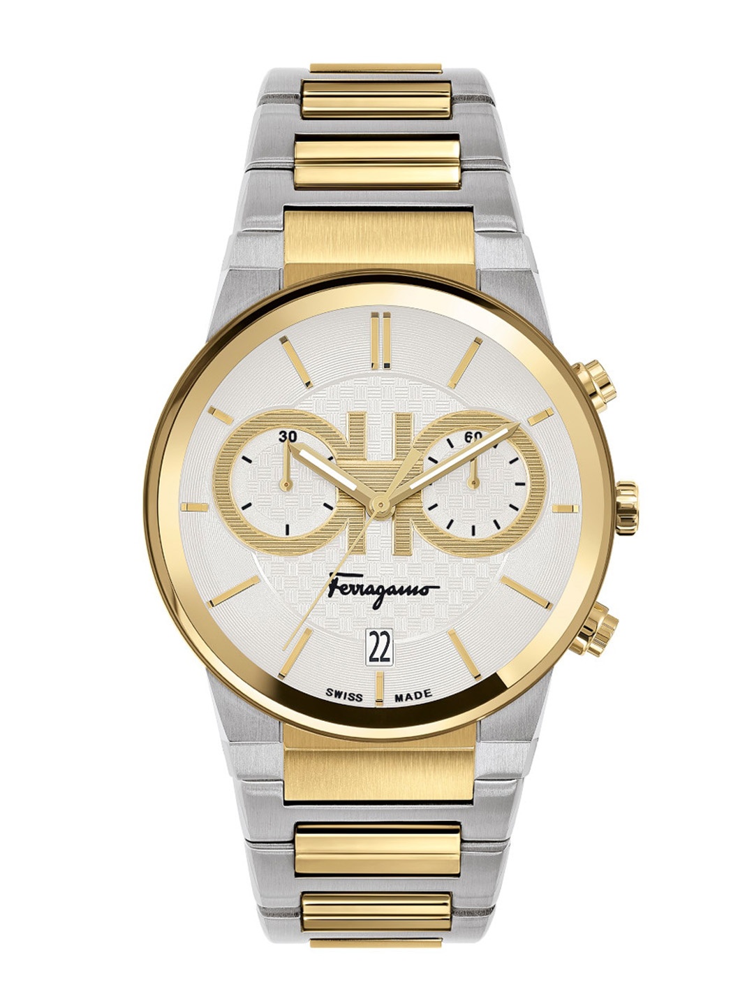 

Ferragamo Men Textured Stainless Steel Bracelet Style Straps Analogue Watch-SFME00821, Silver