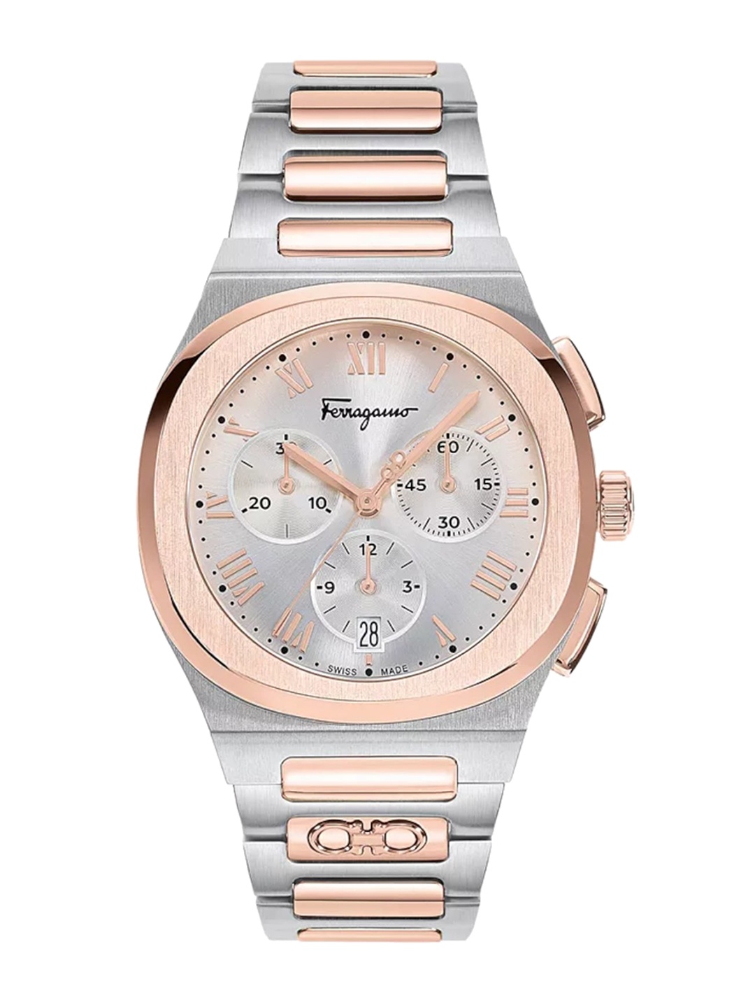 

Ferragamo Men Bracelet Style Straps Analogue Chronograph Watch-SFKR00323, Silver
