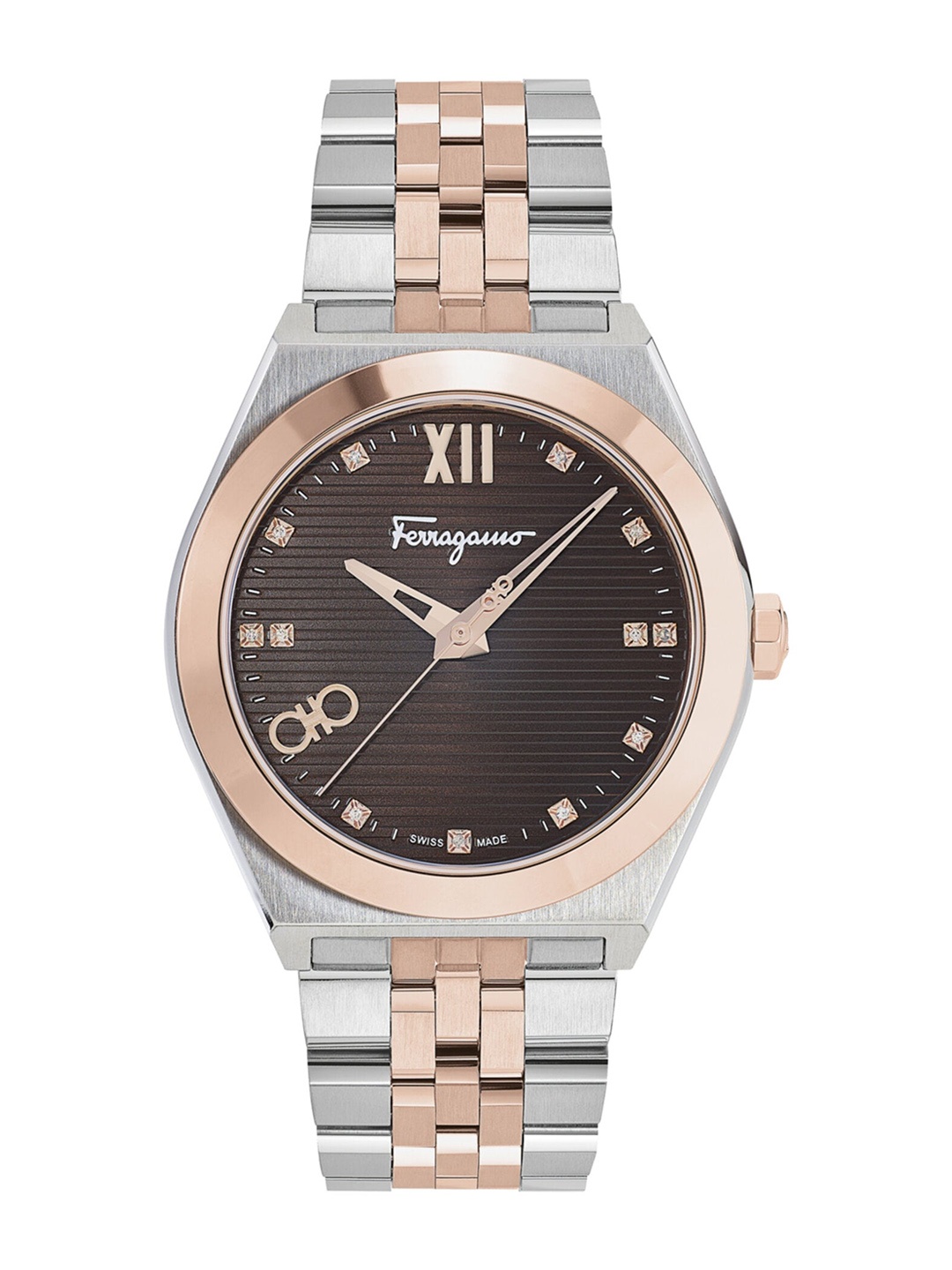 

Ferragamo Men Embellished Dial & Stainless Steel Bracelet Style Analogue Watch SFKI00423, Brown