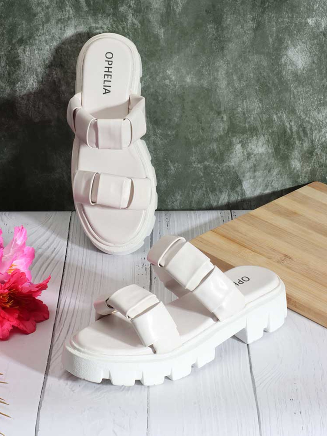 

OPHELIA Double Straps Platform Heels, White