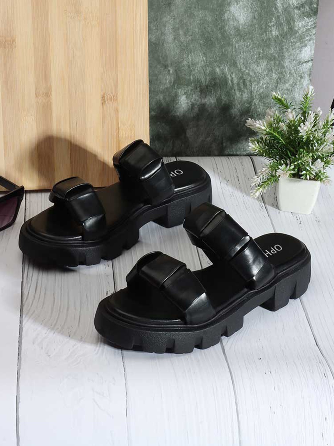 

OPHELIA Double Straps Platform Heels, Black