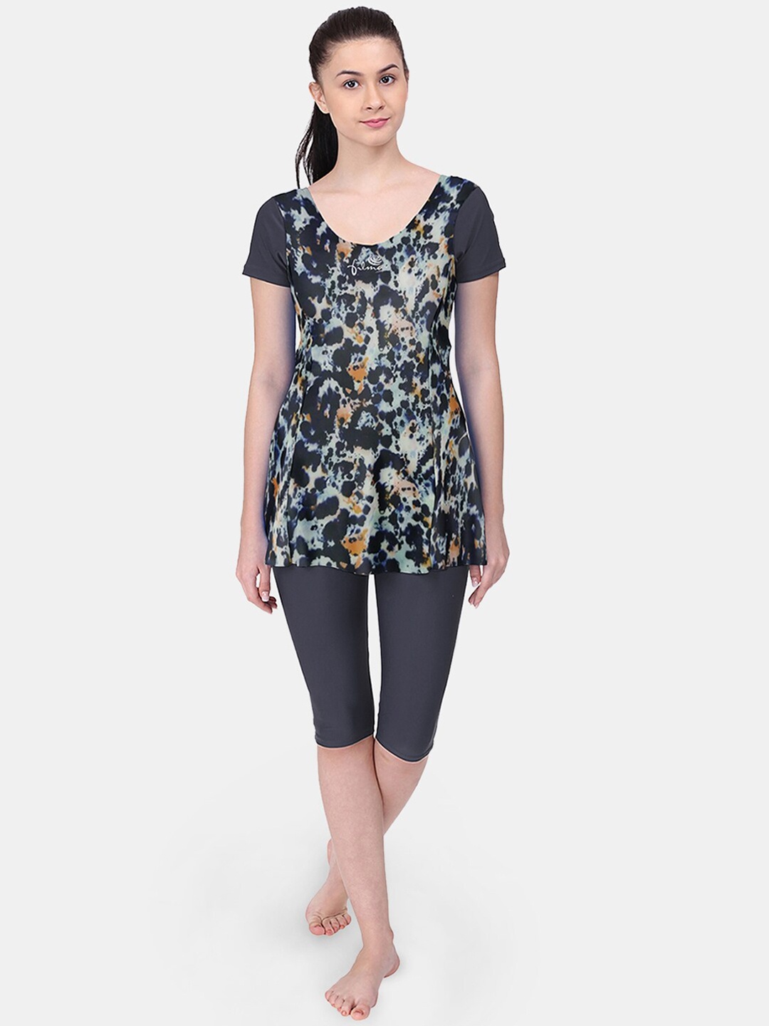 

FILMAX ORIGINALS Animal Printed Round Neck Legsuit, Grey
