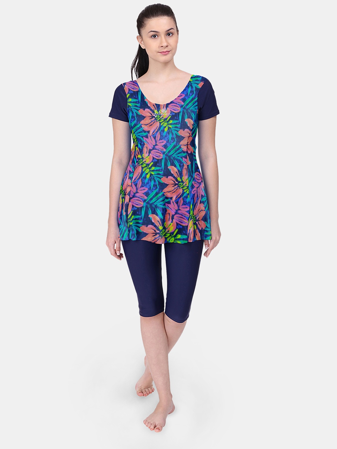 

FILMAX ORIGINALS Tropical Printed Round Neck Legsuit, Navy blue