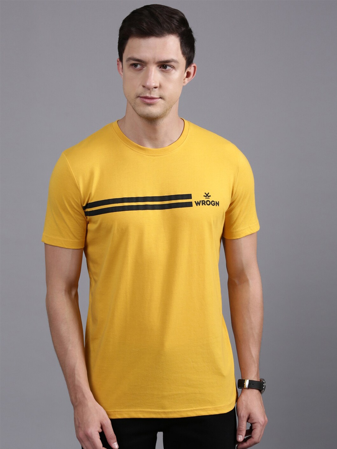 

WROGN Typography Printed Cotton T-shirt, Yellow