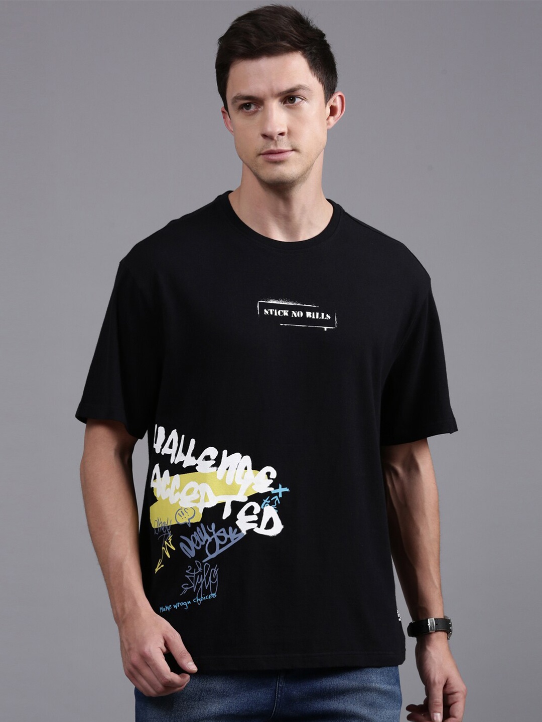 WROGN Typography Printed Cotton T-shirt, Black