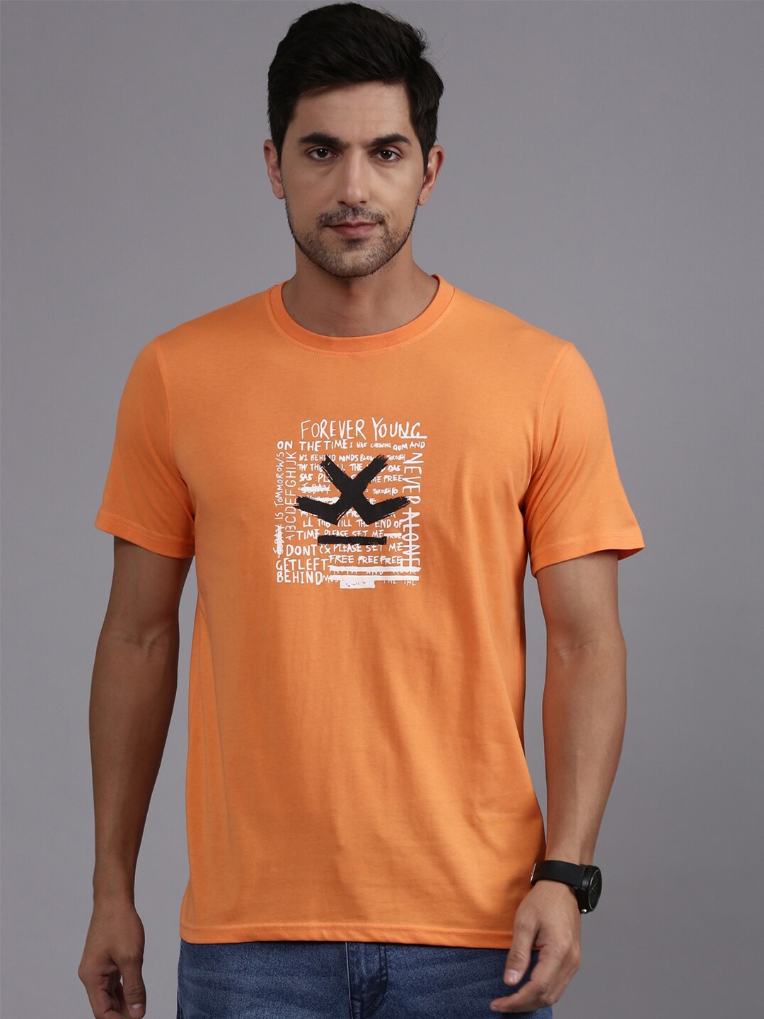

WROGN Typography Printed Cotton T-shirt, Orange