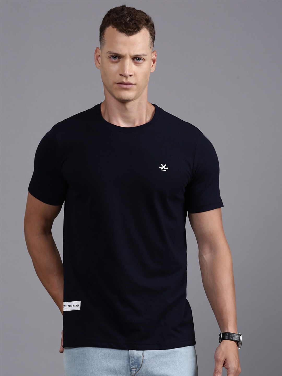 

WROGN Round Neck Short Sleeves Cotton T-shirt, Navy blue