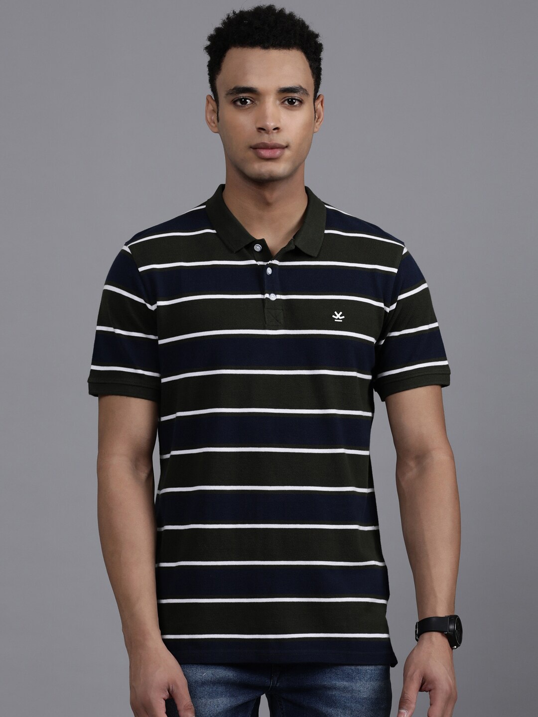 

WROGN Striped Polo Collar Cotton T-shirt, Black