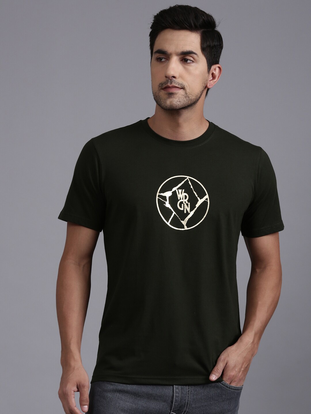 

WROGN Graphic Printed Cotton T-Shirt, Olive