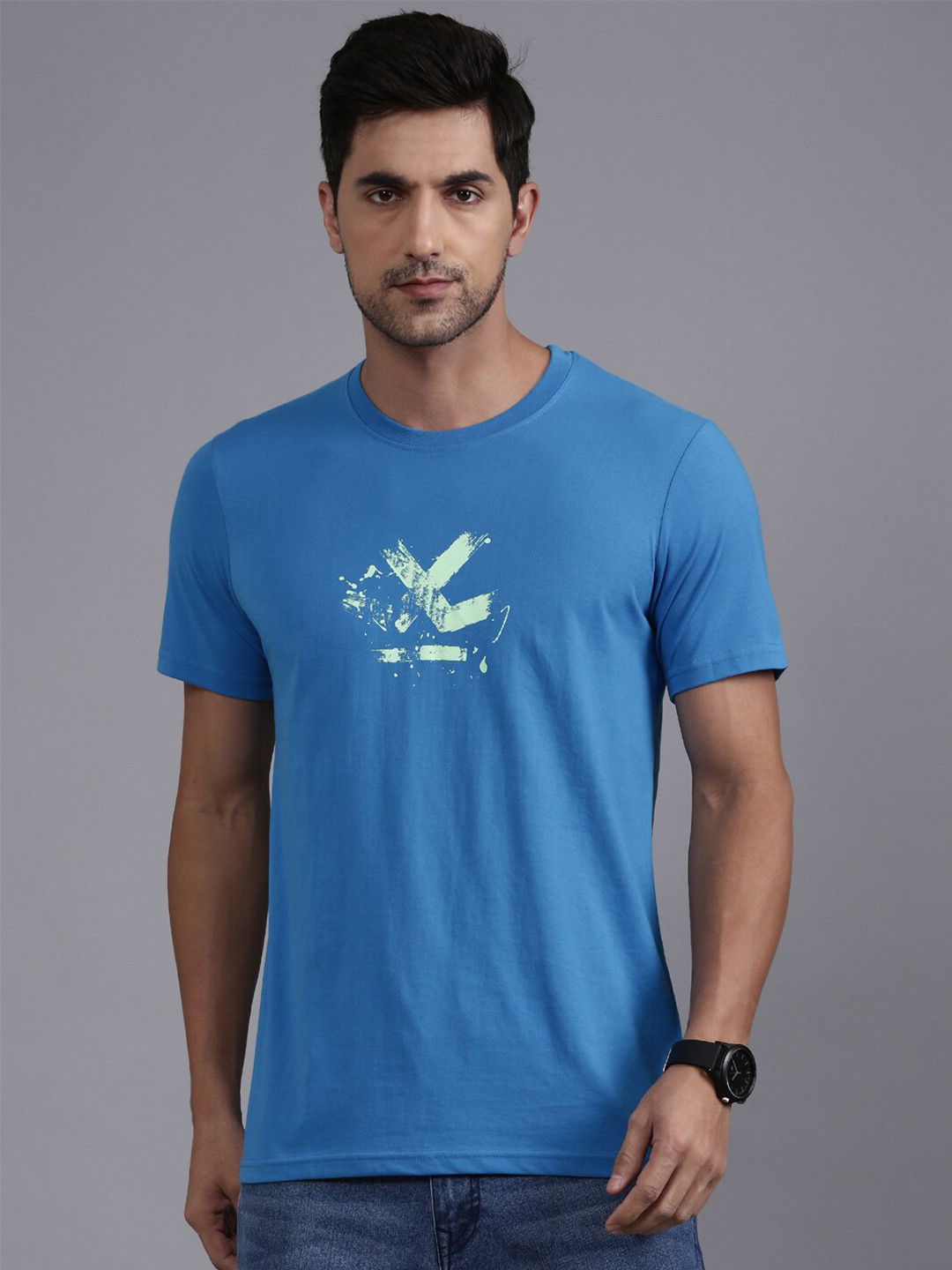 

WROGN Graphic Printed Cotton T-Shirt, Blue