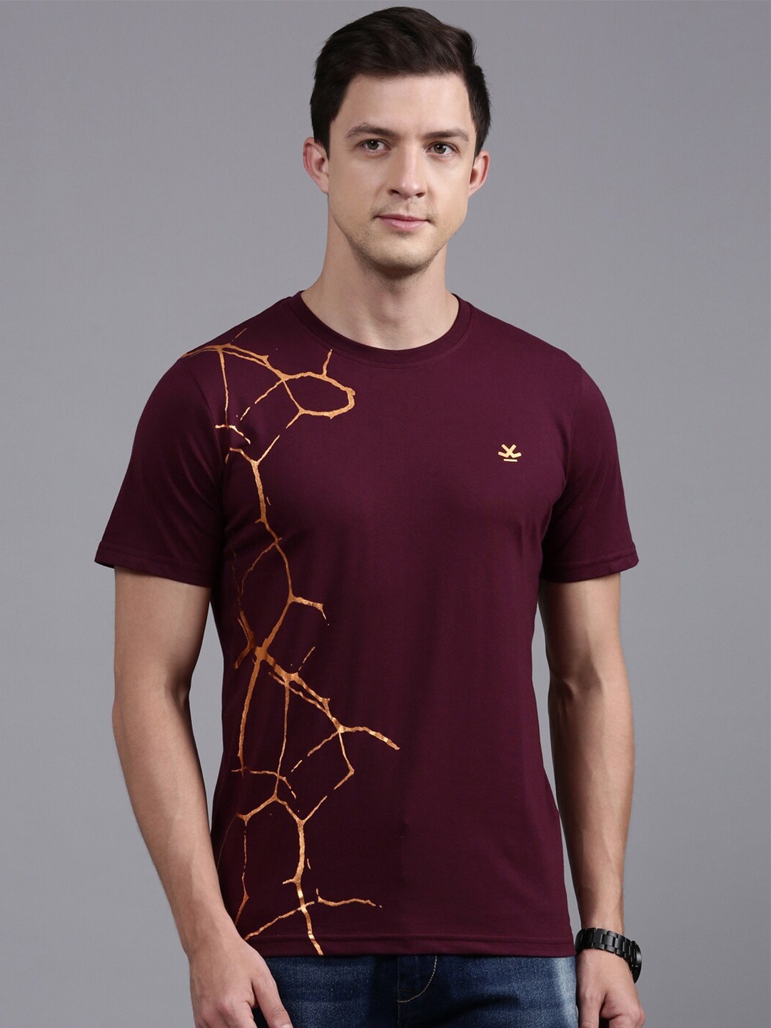 

WROGN Abstract Printed Cotton T-shirt, Brown