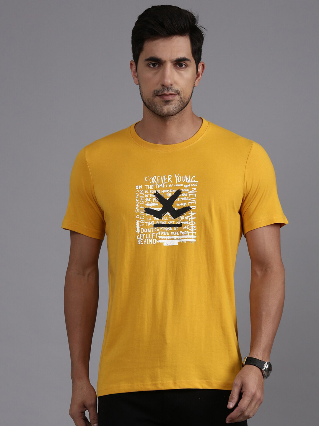 

WROGN Typography Printed Cotton T-shirt, Yellow