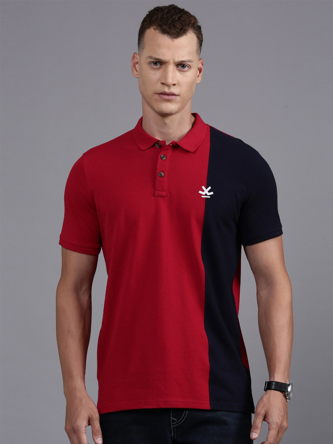 

WROGN Colourblocked Polo Collar Cotton T-shirt, Red