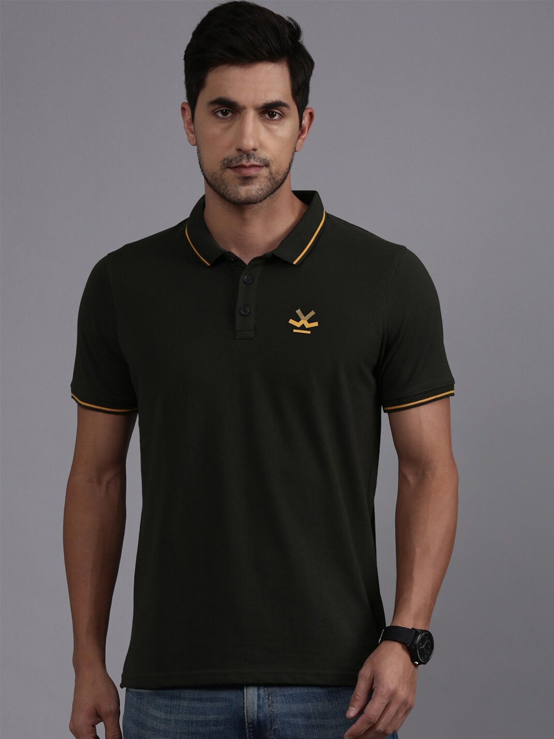 

WROGN Polo Collar Cotton T-shirt, Black