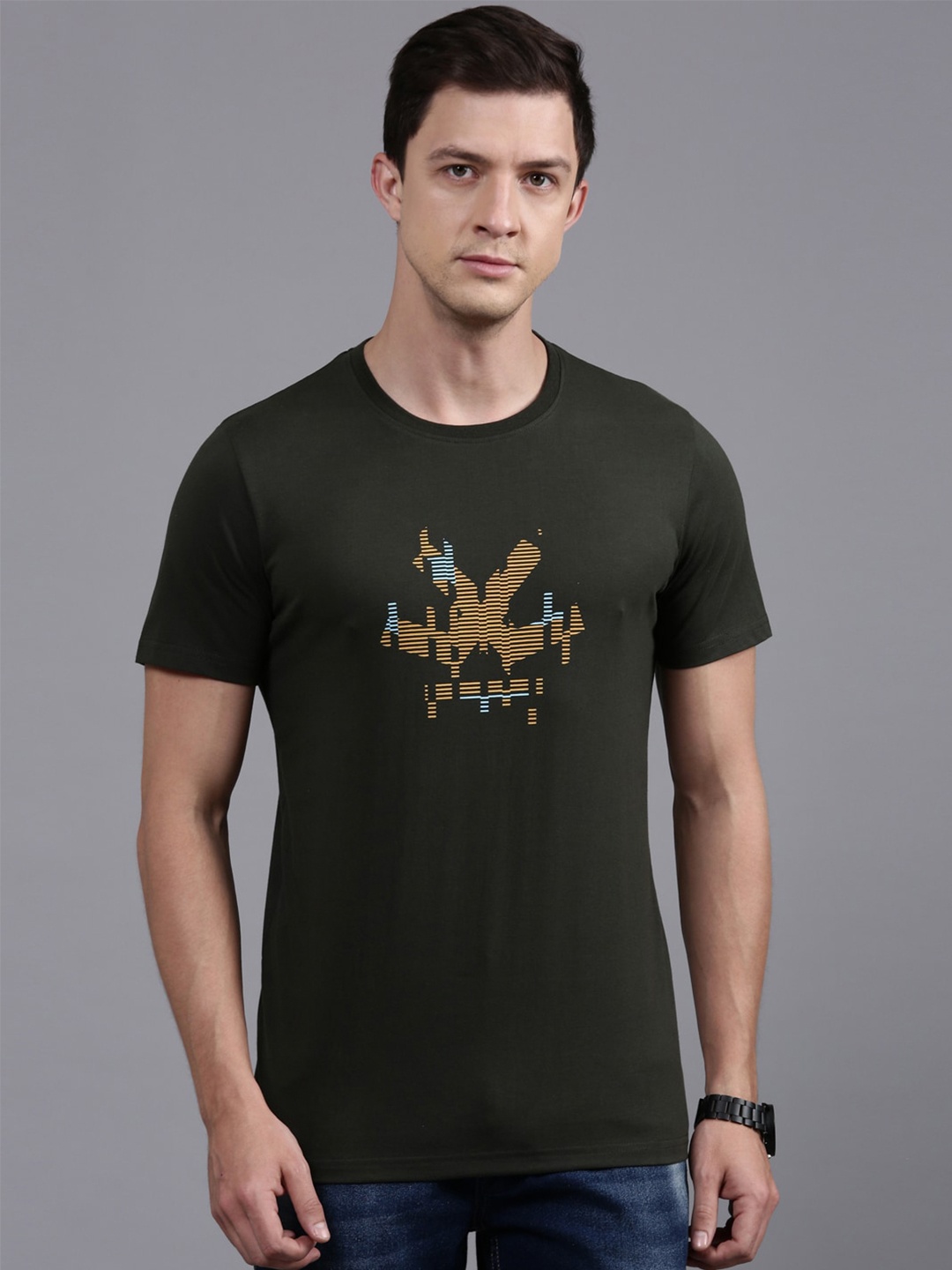 

WROGN Abstract Printed Cotton T-shirt, Olive