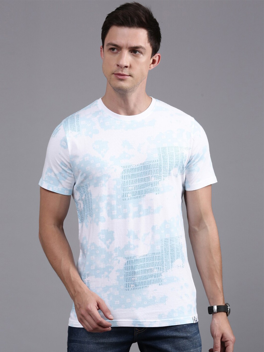 

WROGN Abstract Printed Cotton Casual T-Shirt, Blue