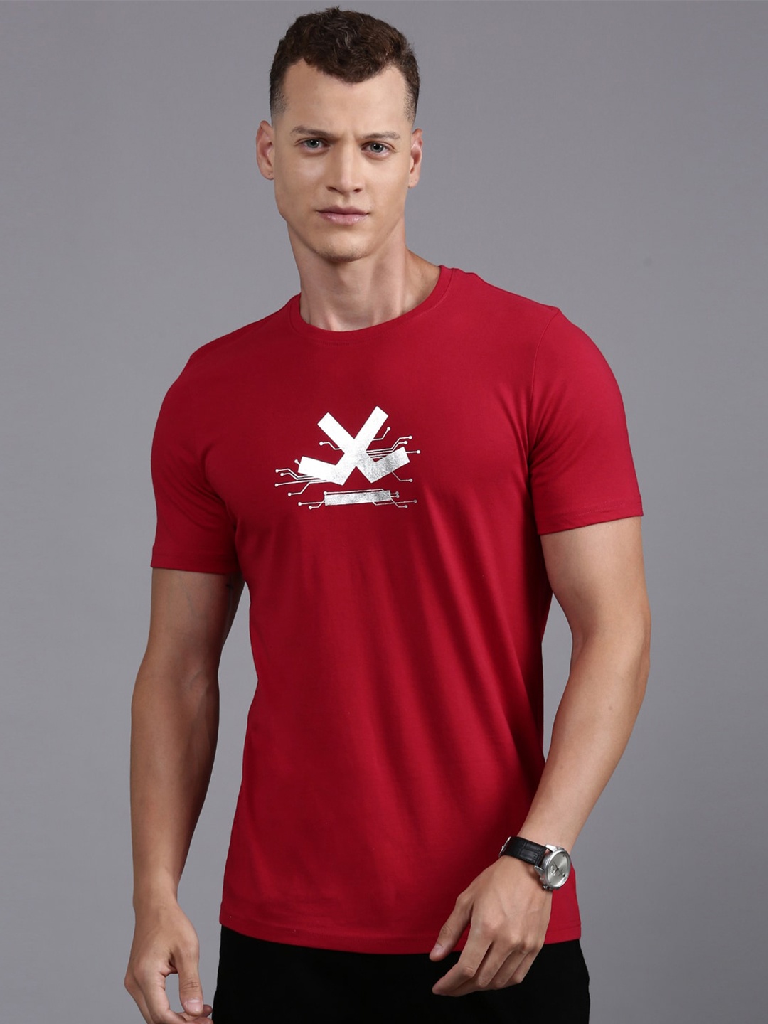

WROGN Graphic Printed Cotton Casual T-Shirt, Red