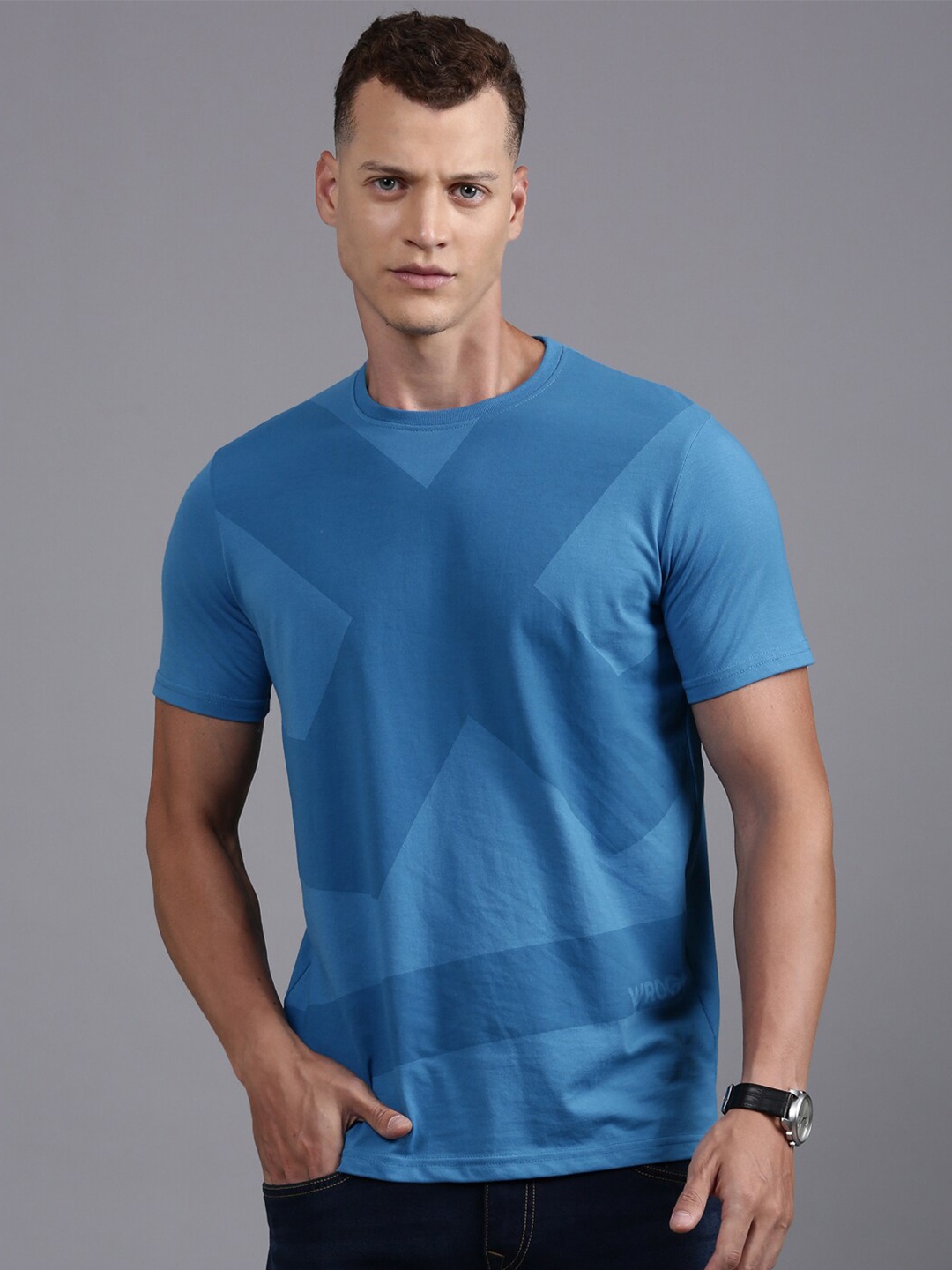 

WROGN Round Neck Cotton T-shirt, Blue