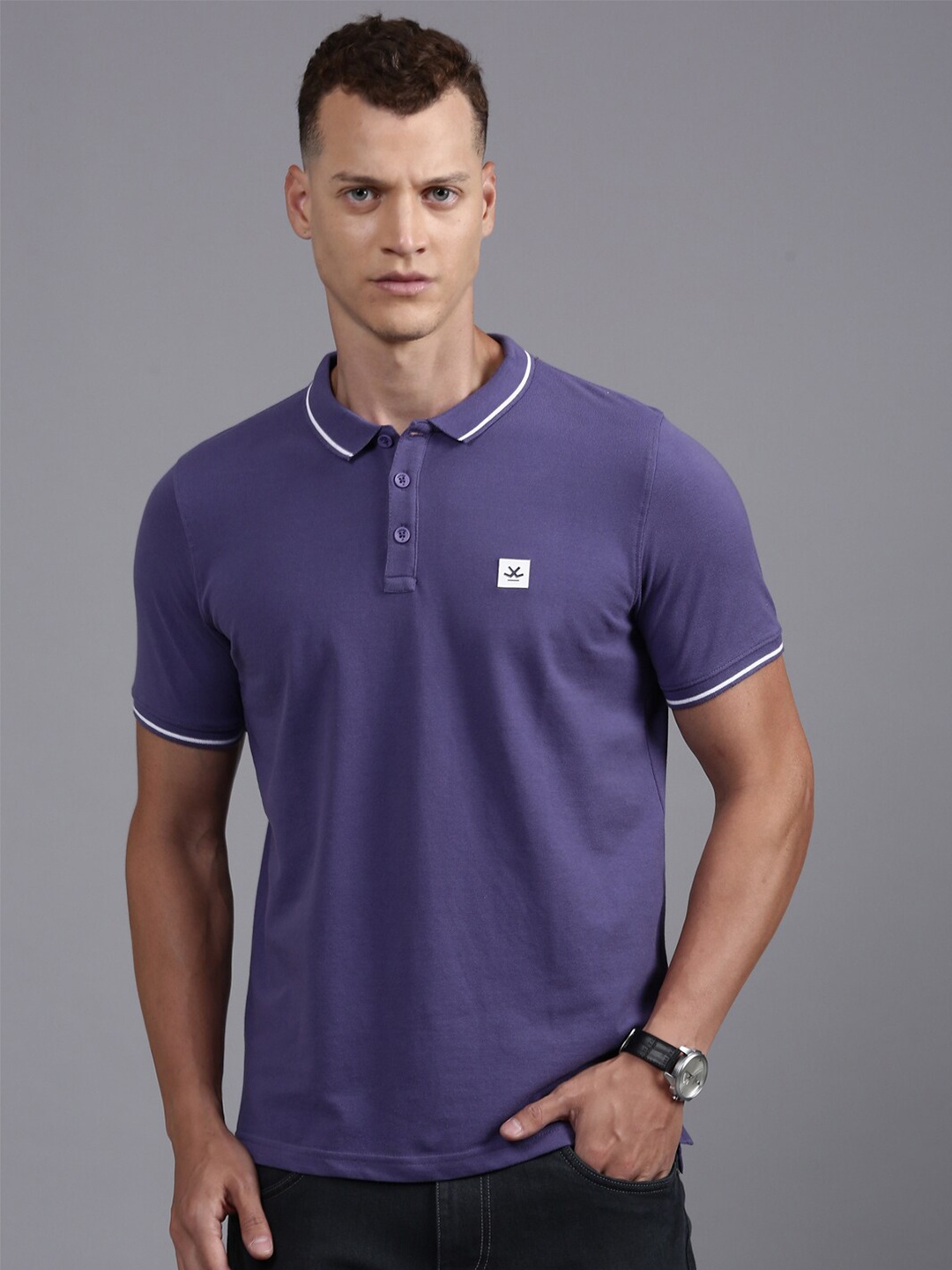 

WROGN Polo Collar Cotton T-shirt, Purple