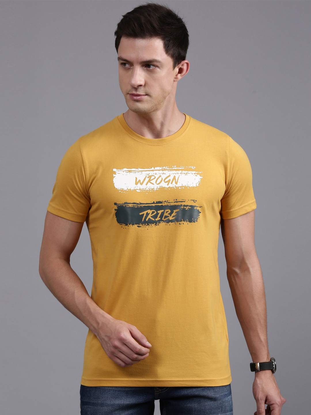 

WROGN Typography Printed Cotton T-shirt, Yellow
