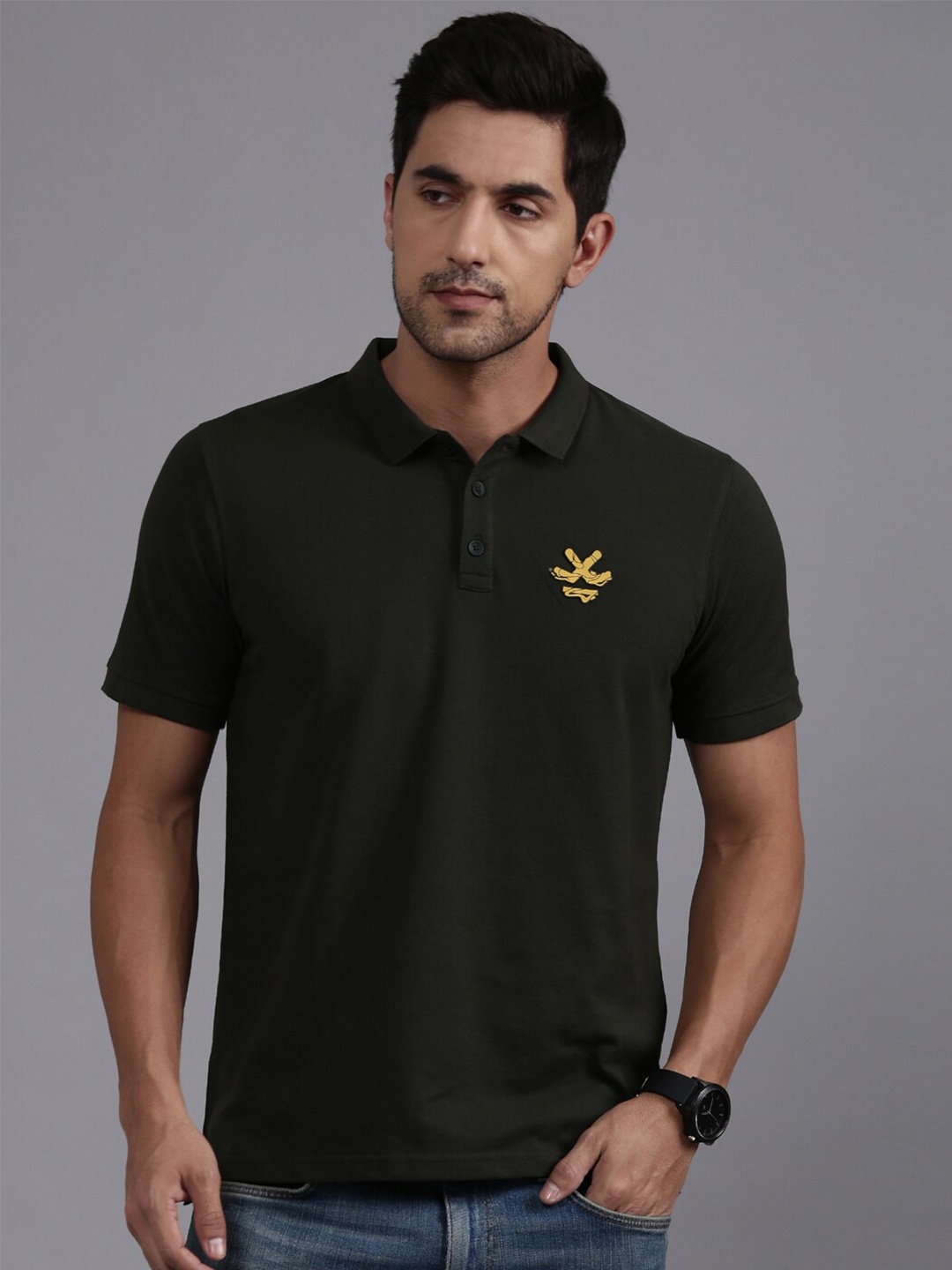 

WROGN Polo Collar Cotton Casual T-Shirt, Black