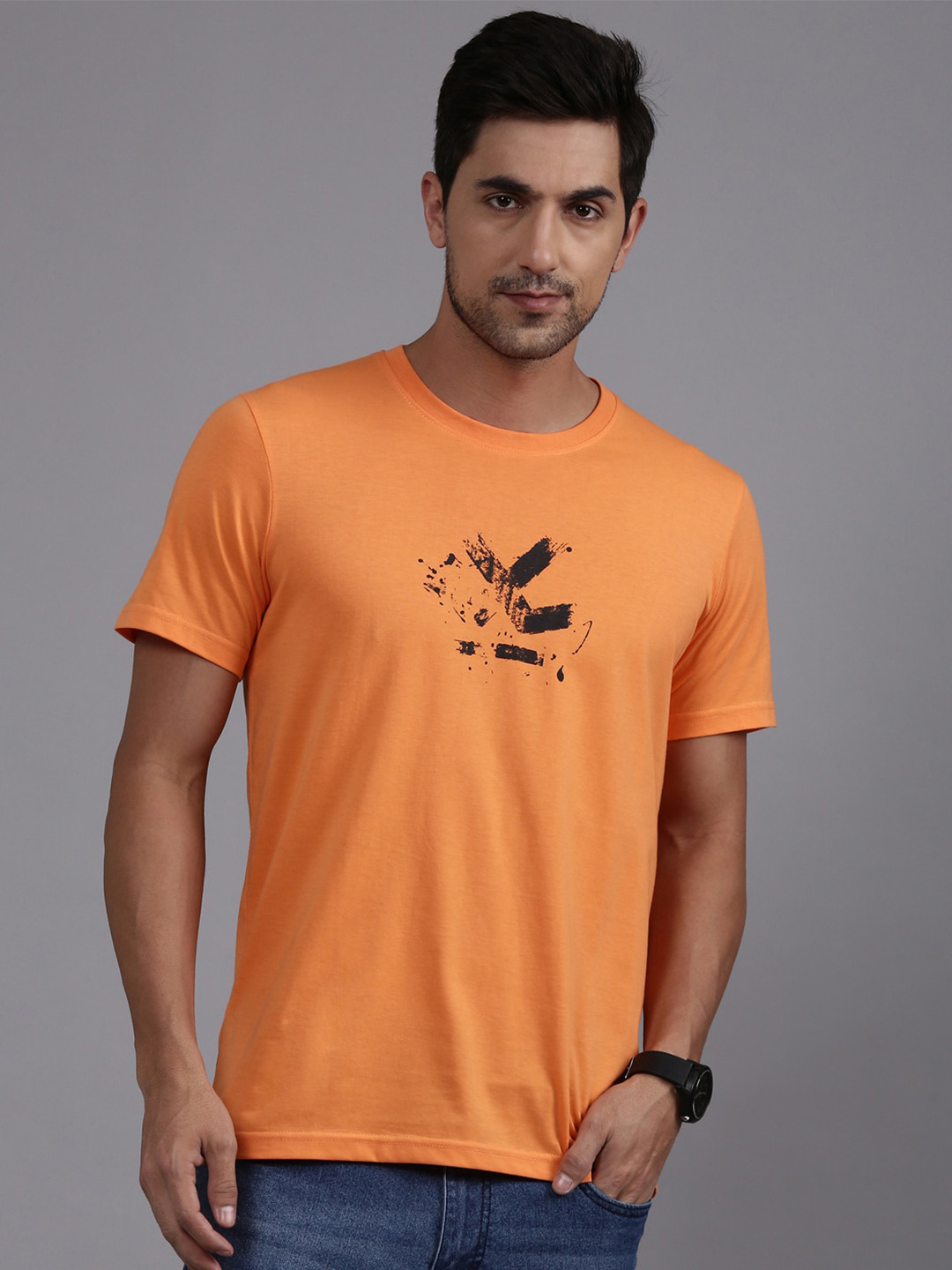 

WROGN Graphic Printed Cotton Casual T-Shirt, Orange