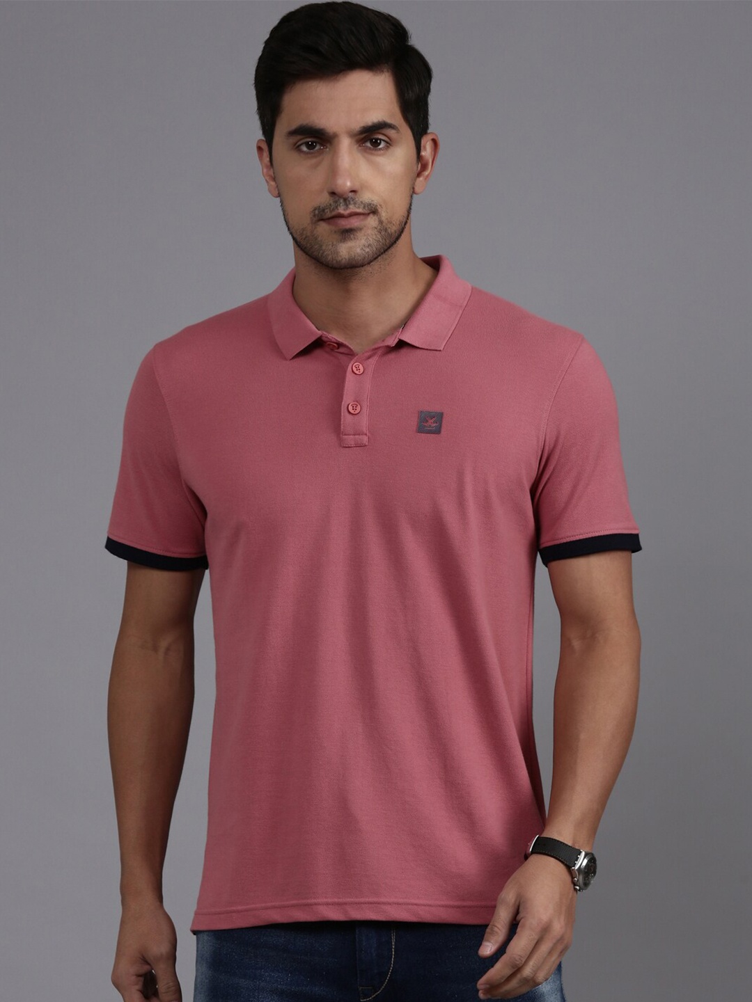 

WROGN Polo Collar Cotton T-Shirt, Pink