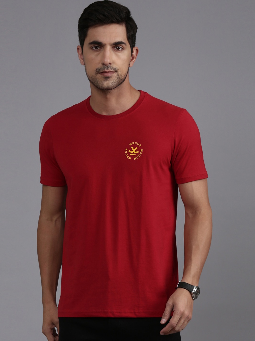 

WROGN Round Neck Cotton T-Shirt, Red