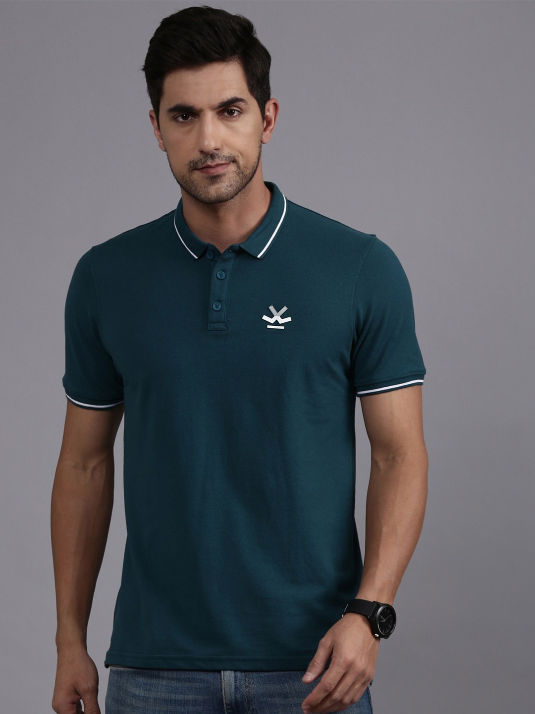 

WROGN Polo Collar Cotton T-Shirt, Teal