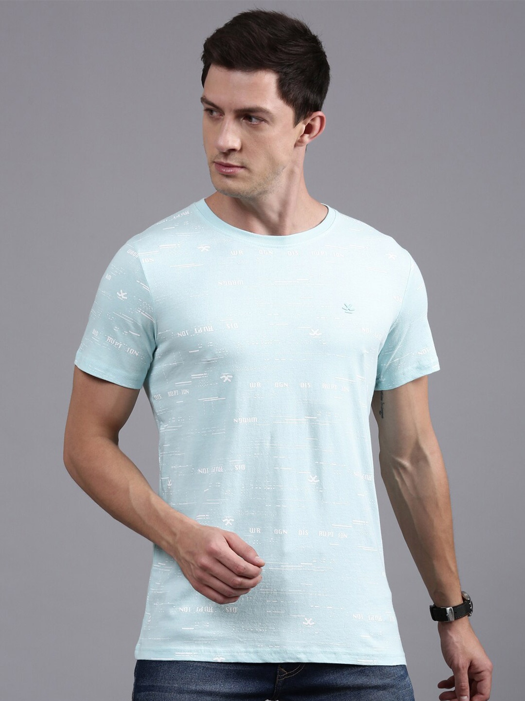 

WROGN Typography Printed Cotton T-shirt, Turquoise blue