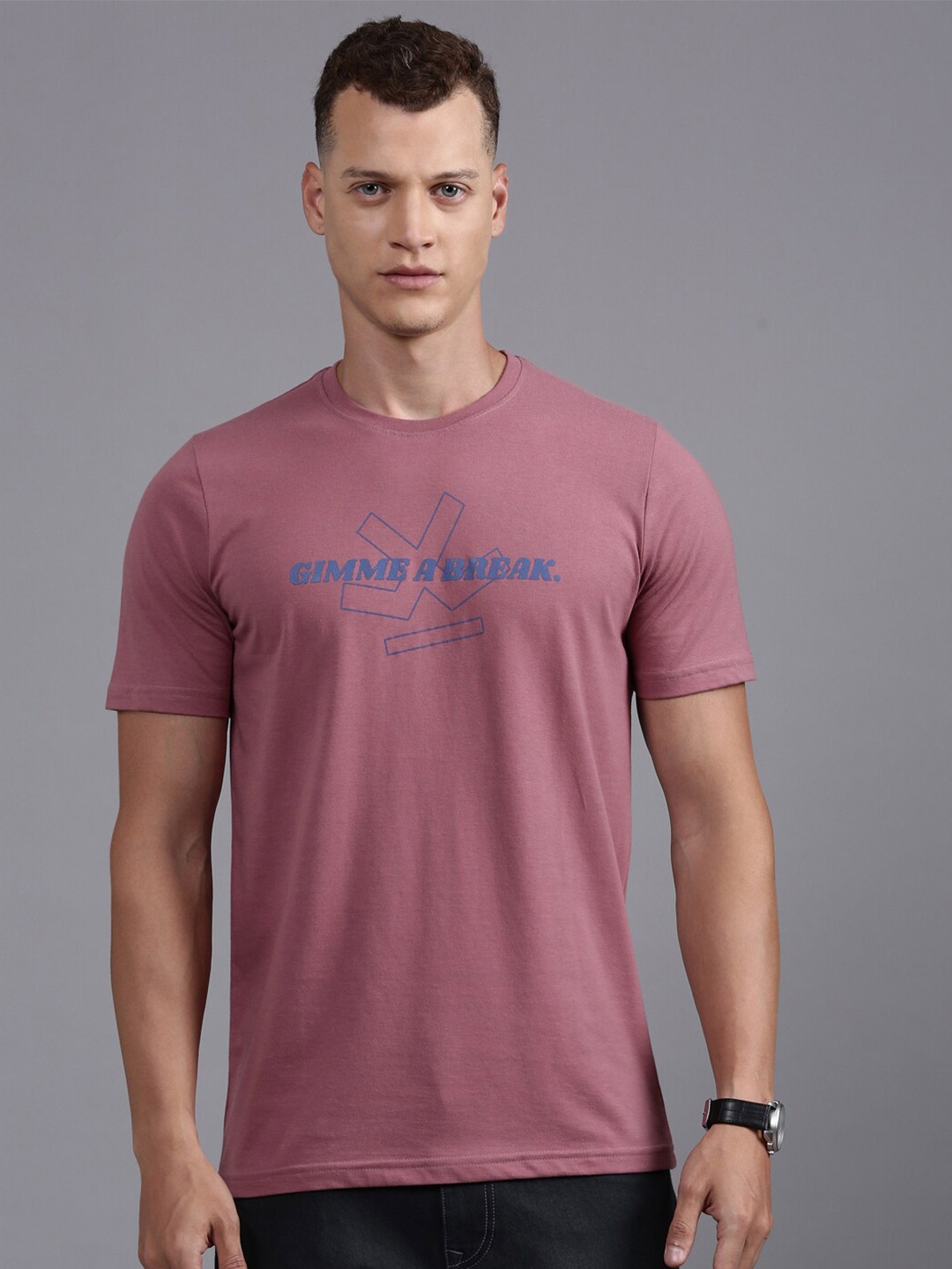 

WROGN Typography Printed Cotton T-shirt, Pink