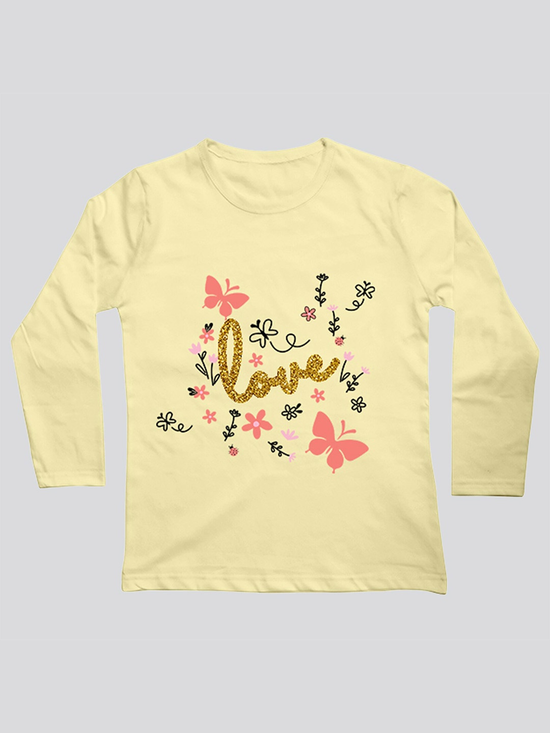 

Mojua Girls Typography Printed Bio Finish Cotton T-shirt, Yellow