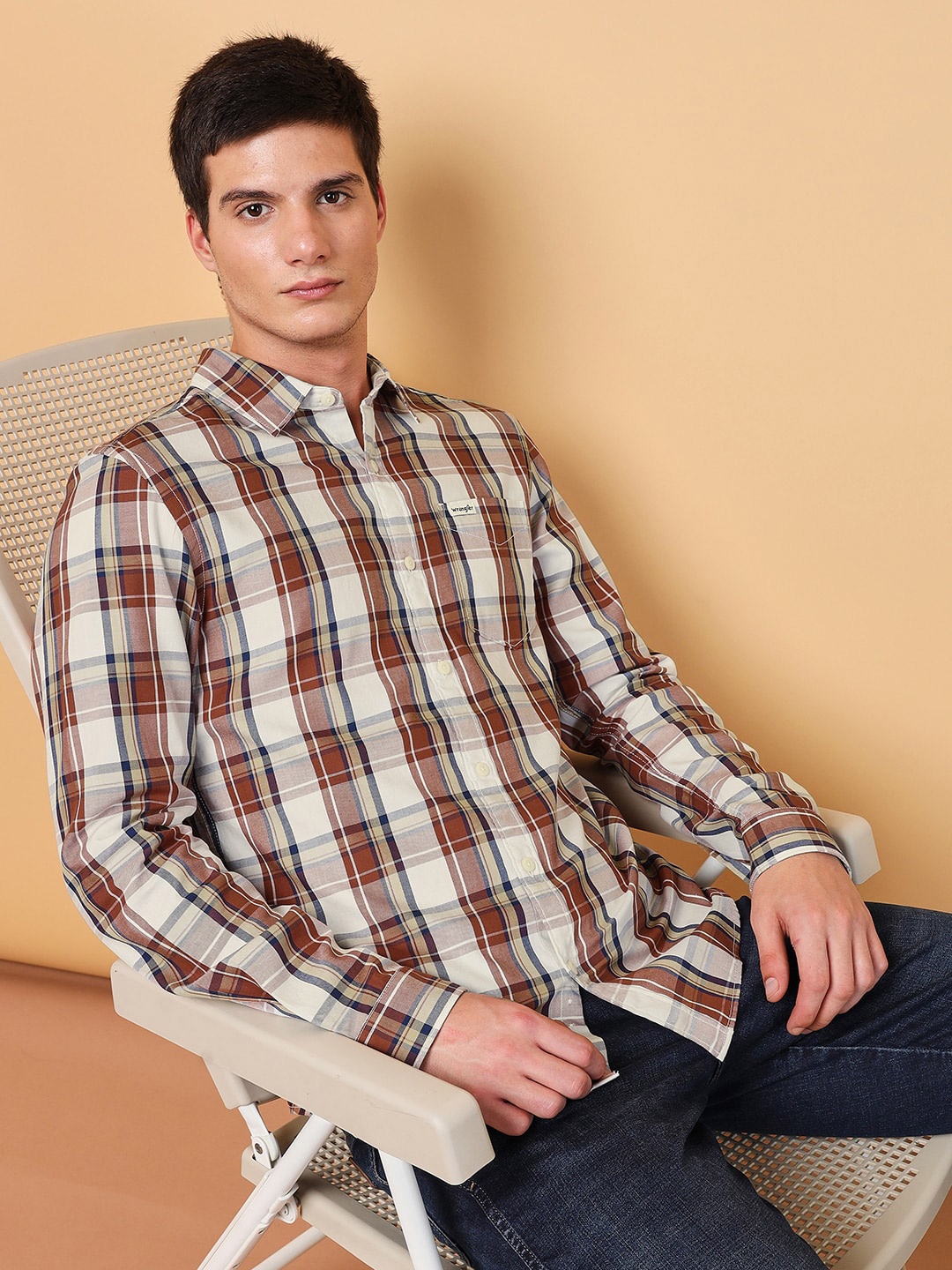 

Wrangler Tartan Checks Twill Cotton Casual Shirt, Brown