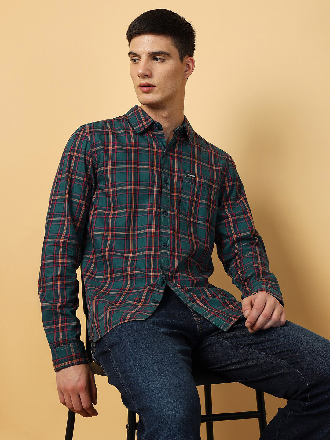 

Wrangler Tartan Checked Regular Fit Pure Cotton Casual Shirt, Green