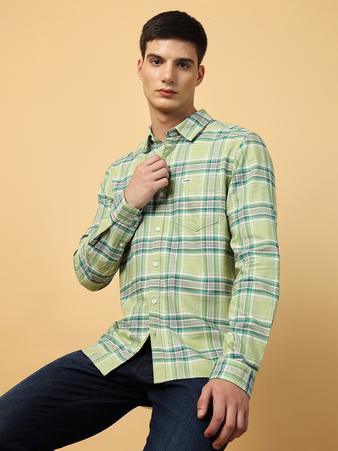 

Wrangler Tartan Checked Pure Cotton Casual Shirt, Green