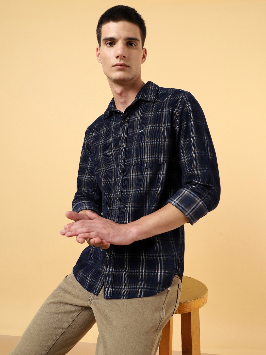 

Wrangler Tartan Checked Corduroy Cotton Casual Shirt, Blue