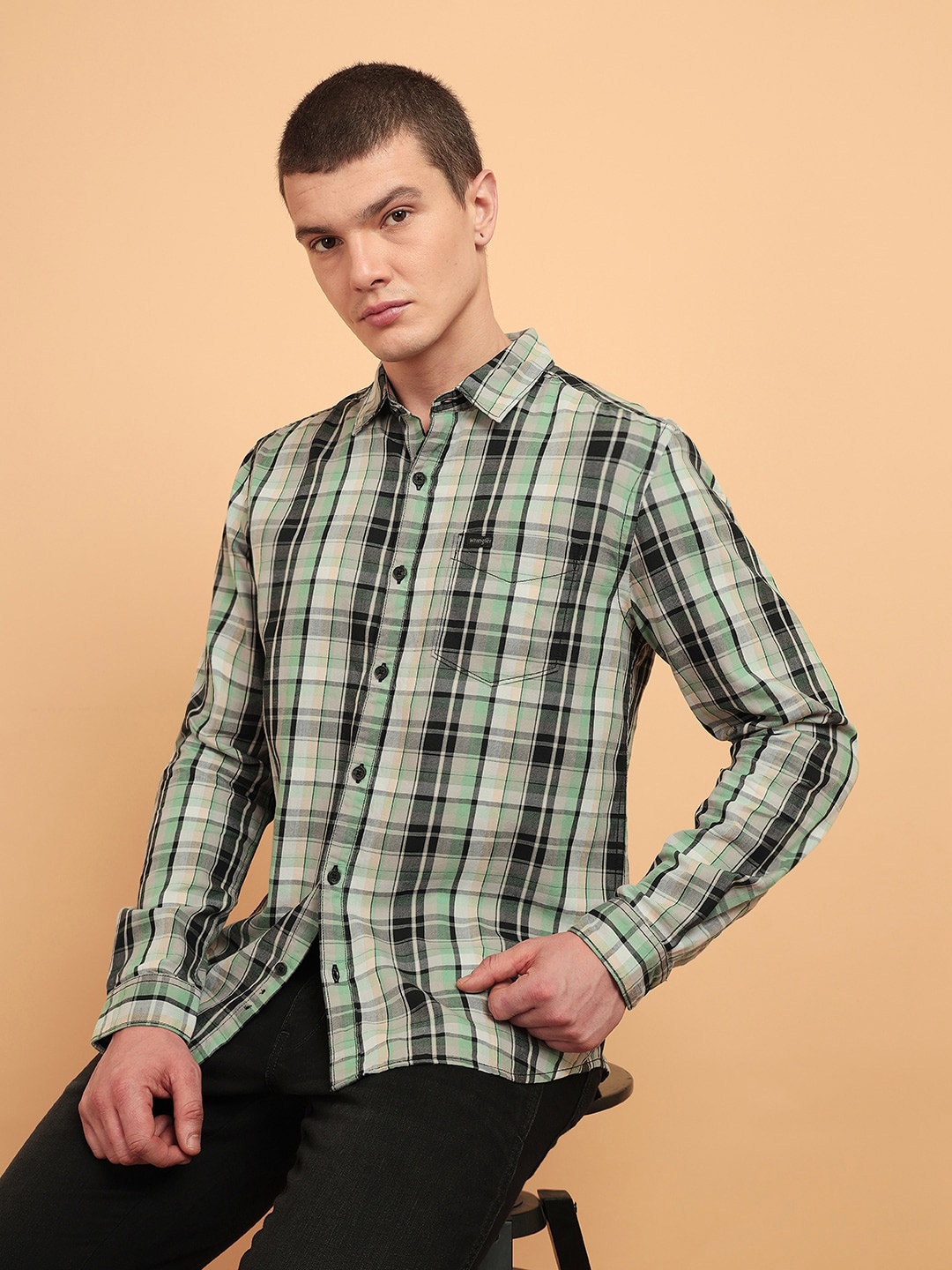 

Wrangler Tartan Checked Regular Fit Pure Cotton Casual Shirt, Green