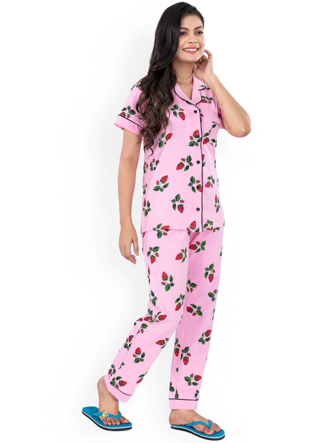 

StyleAOne Floral Printed Pure Cotton Night Suit, Pink