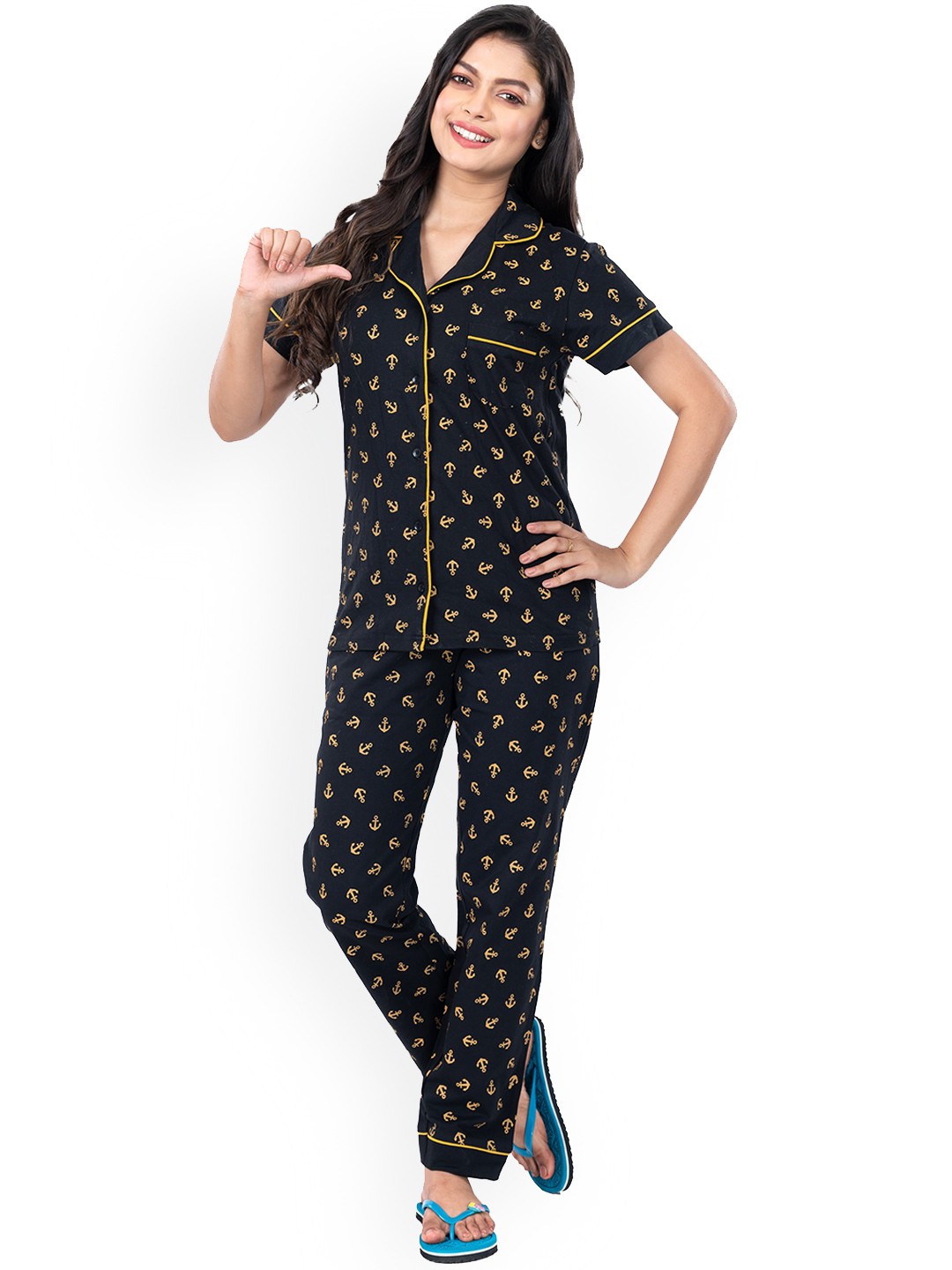 

StyleAOne Conversational Printed Pure Cotton Night Suit, Black