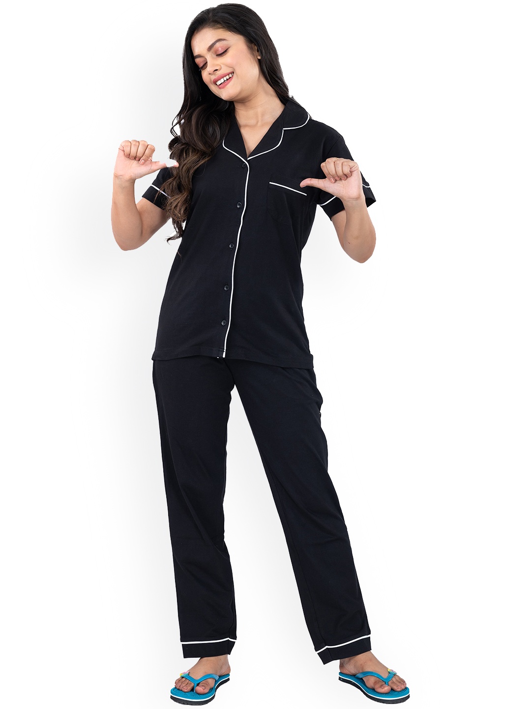 

StyleAOne Pure Cotton Night Suit, Black