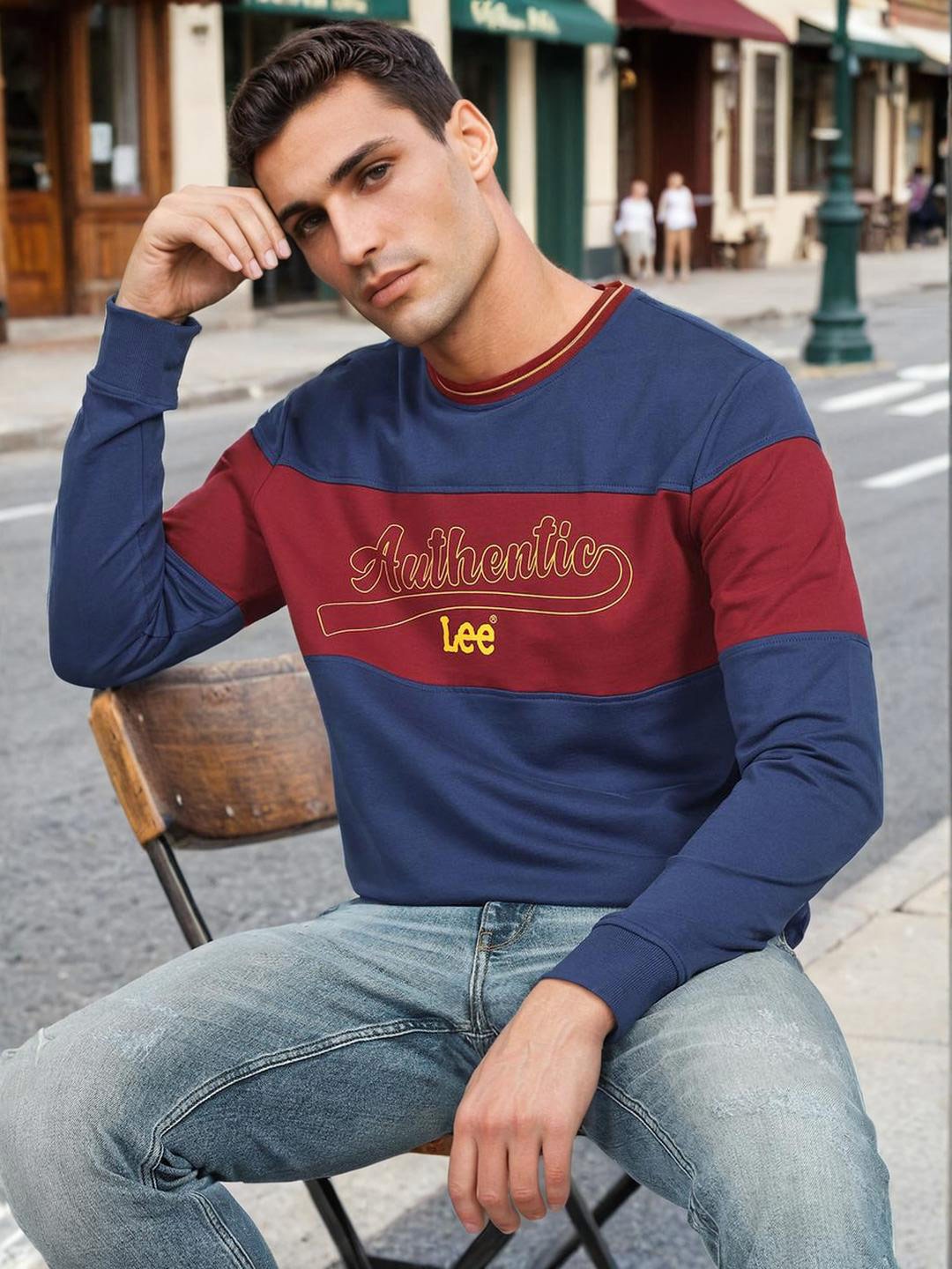 

Lee Colourblocked Cotton Pullover, Red