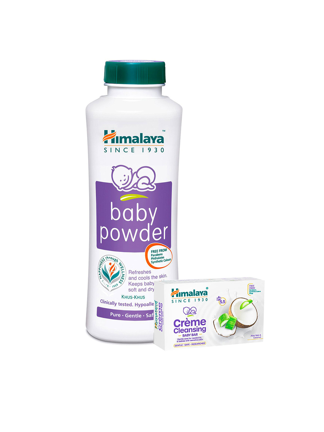 

Himalaya Creme Cleansing Baby Bar with Aloe Vera & Coconut 75g & Free Baby Powder 50g, White
