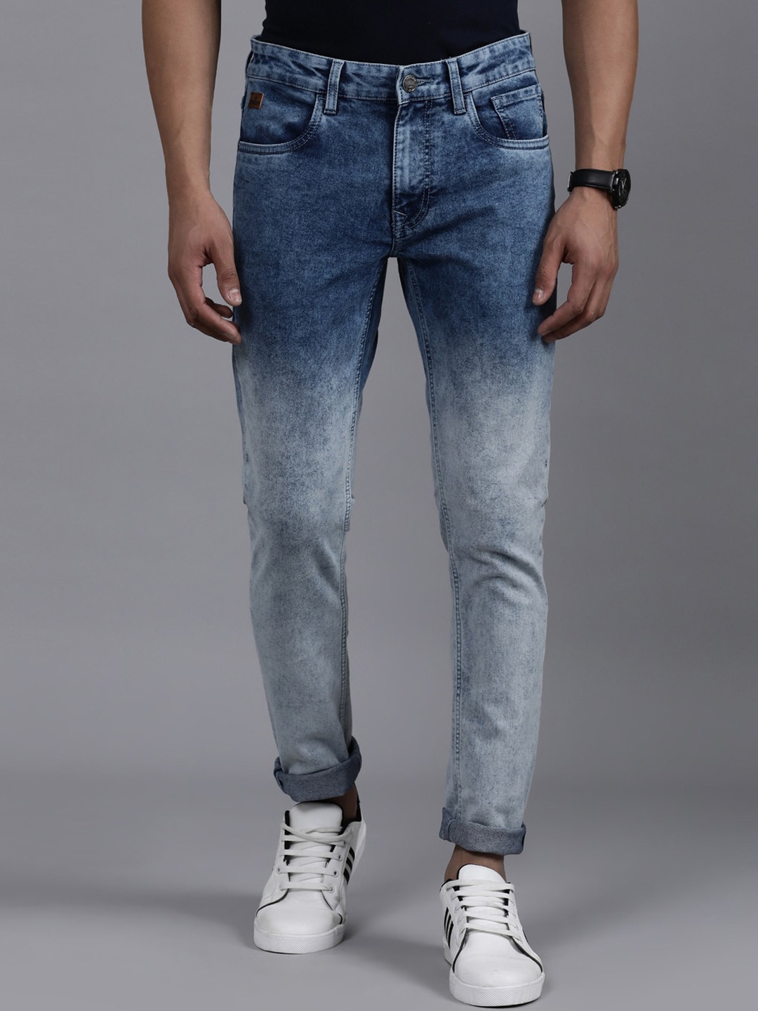 

WROGN Men Slim Fit Heavy Fade Clean Look Stretchable Jeans, Blue