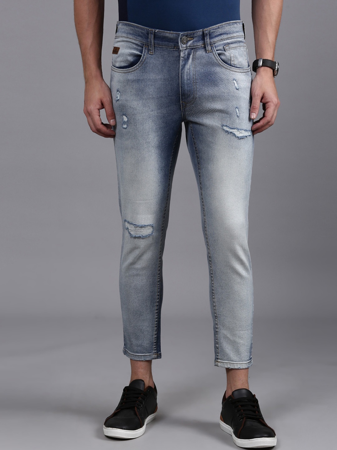 

WROGN Men Slim Fit Mildly Distressed Heavy Fade Stretchable Jeans, Blue