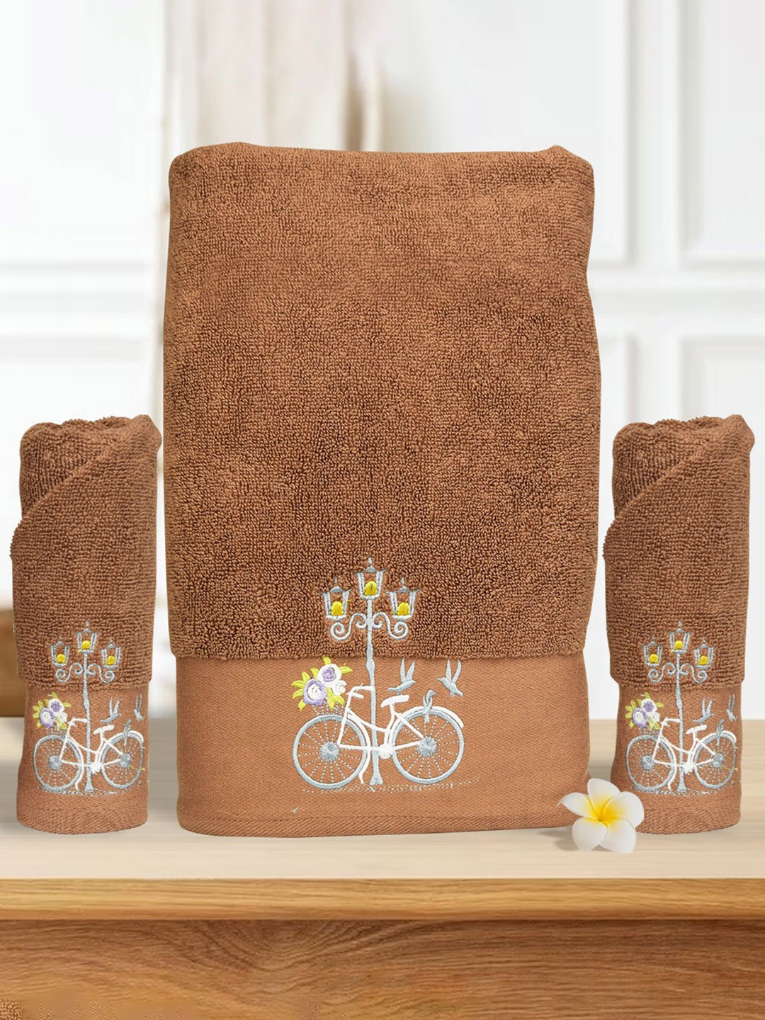 

RANGOLI 3 Pcs 540 GSM Pure Cotton Towel Set, Brown