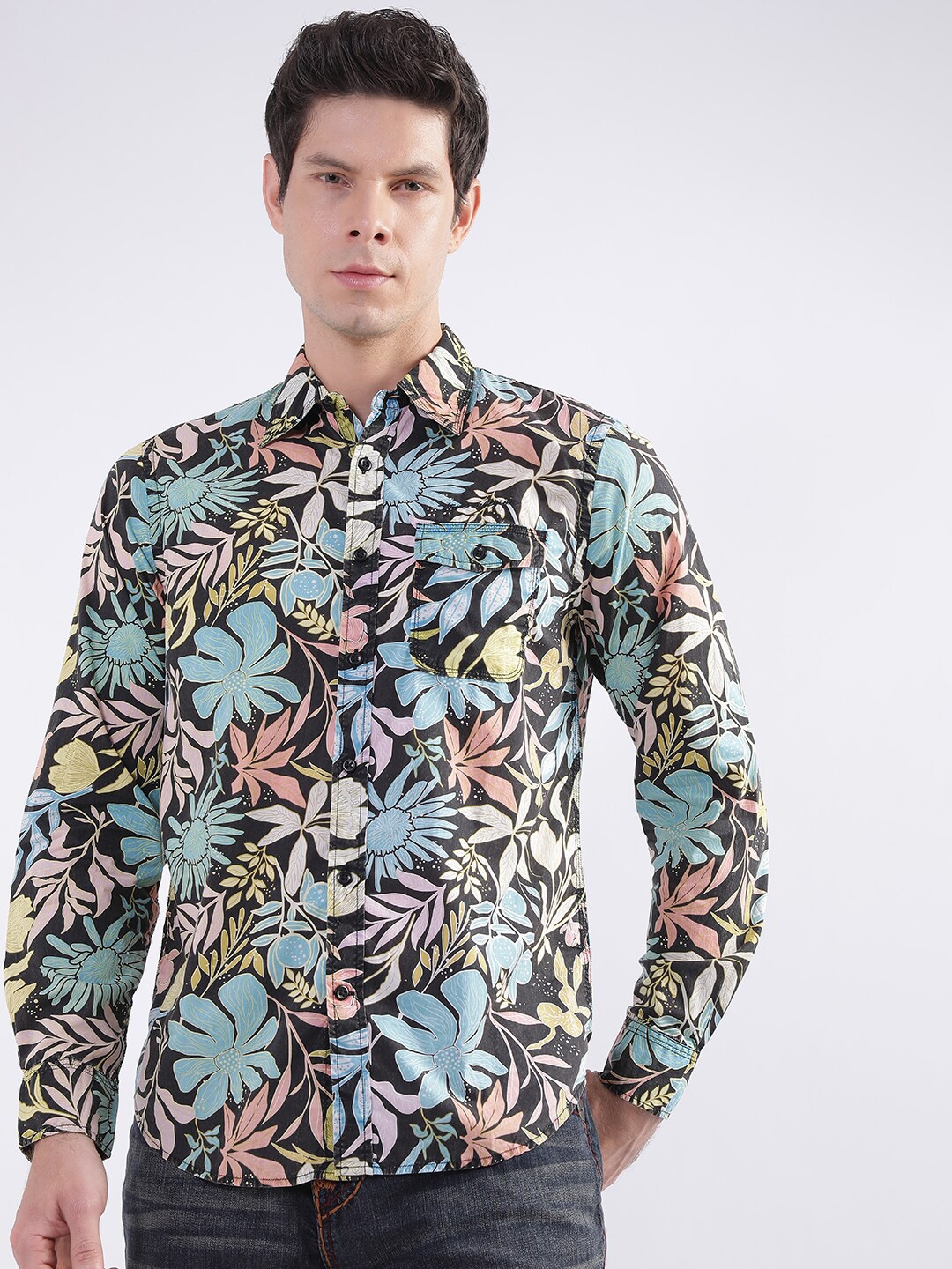 

True Religion Floral Printed Pure Cotton Casual Shirt, Blue