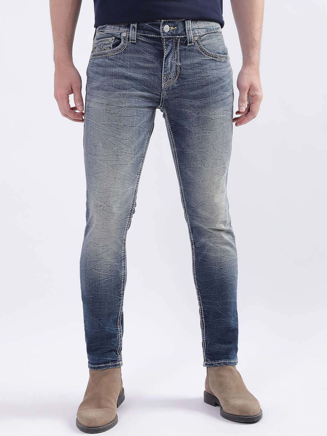 

True Religion Mens Big Qt Rocco Slim Fit Blue Mid Rise Jeans