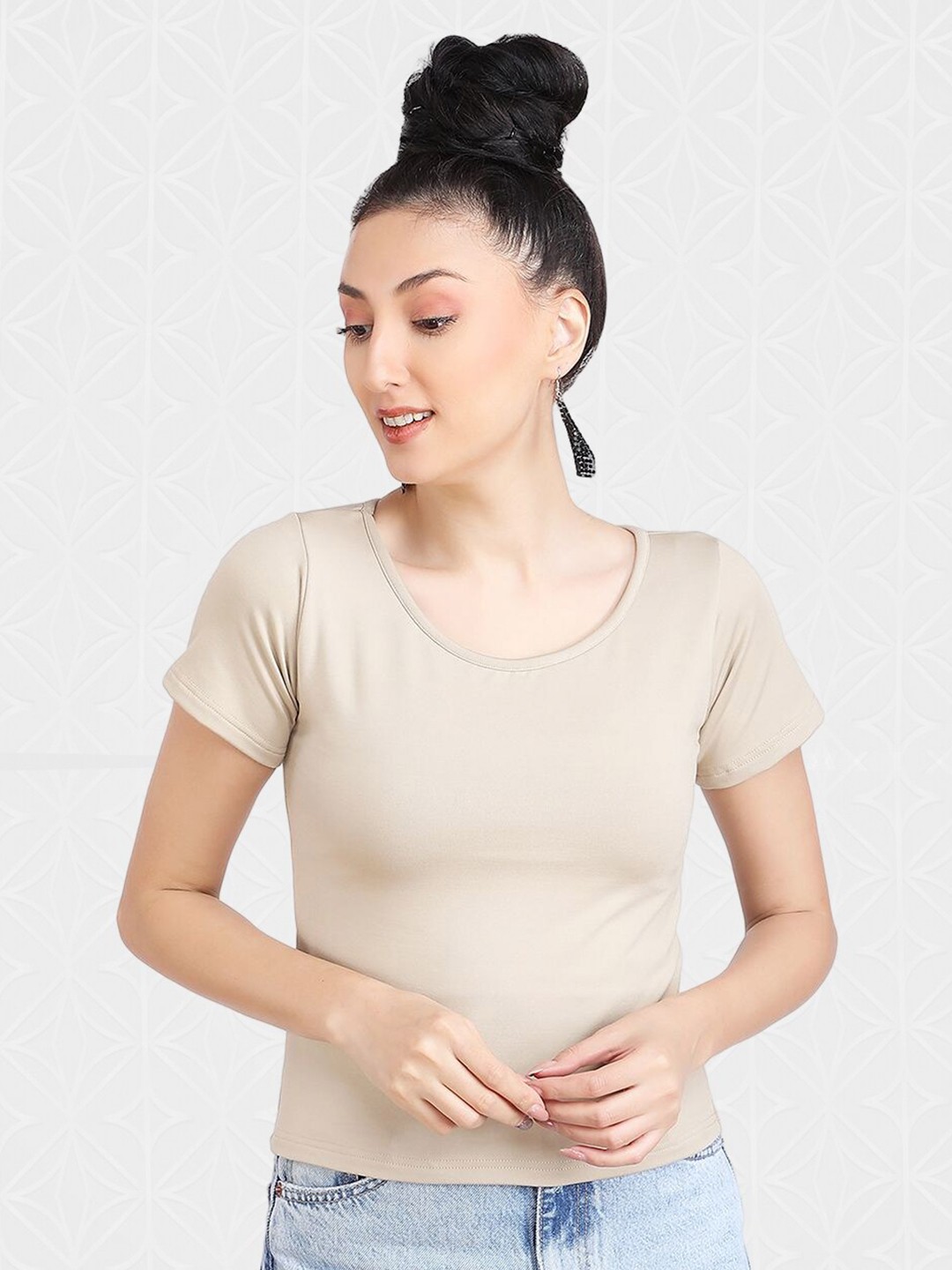 

Designer Bugs Scoop Neck Top, Beige