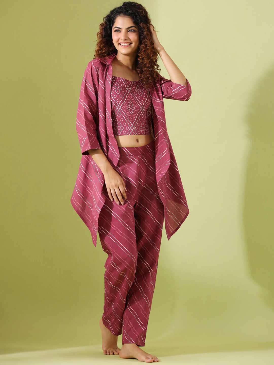 

SANSKRUTIHOMES Printed Pure Cotton Night suit, Magenta
