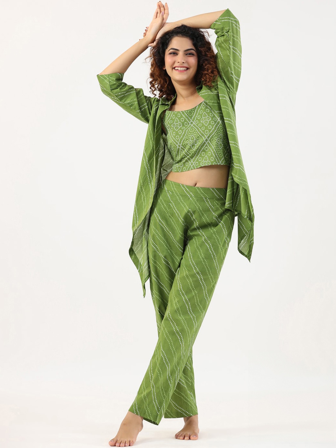 

SANSKRUTIHOMES Printed Pure Cotton Night Suit, Green
